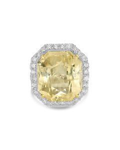 37.41 Cts Yellow Sapphire and White Diamond Ring in 18K Two Tone