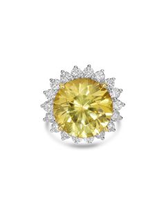 23.81 Cts Yellow Sapphire and White Diamond Ring in 18K Two Tone