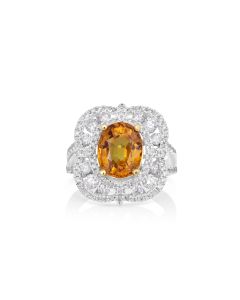 4.25 Cts Yellow Sapphire and White Diamond Ring in 14K Two Tone