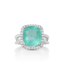 8.45 Cts Colombian Emerald and White Diamond Ring in 14K White Gold