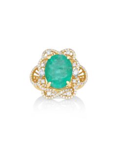 7.96 Cts Emerald and White Diamond Ring in 14K Yellow Gold