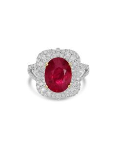 5.37 Cts Ruby and White Diamond Ring in 14K Two Tone