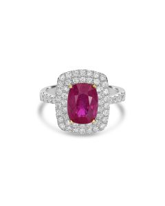 3.28 Cts Ruby and White Diamond Ring in 14K Two Tone