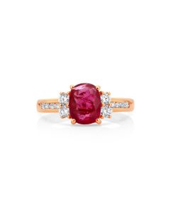 2.47 Cts Ruby and White Diamond Ring in 14K Rose Gold