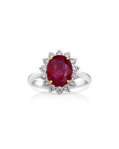3.15 Cts Ruby and White Diamond Ring in 14K Two Tone