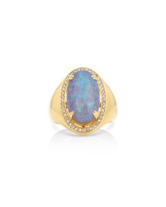 8.40 Cts Australian Opal and White Diamond Ring in 18K Yellow Gold