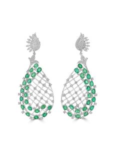 9.30 Cts Emerald and White Diamond Earring in 14K White Gold