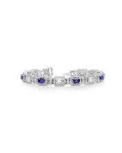 3.6 Cts Tanzanite and White Diamond Bracelet in 18K White Gold