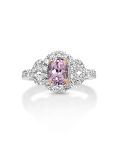 1 Cts Kunzite and White Diamond Ring in 14K Two Tone