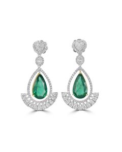 9.00 Cts Emerald and White Diamond Earring in 18K Two Tone