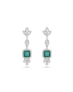 6.25 Cts Emerald and White Diamond Earring in 18K White Gold
