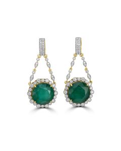 40.00 Cts Emerald and White Diamond Earring in 18K Two Tone
