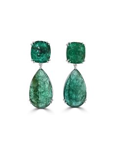 55.00 Cts Emerald Earring in 18K White Gold