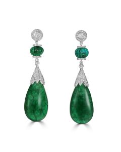 46.00 Cts Emerald and White Diamond Earring in 18K White Gold