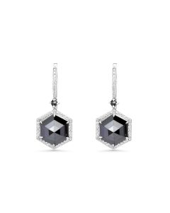 10.9 Cts Black Diamond and White Diamond Earring in 14K White Gold