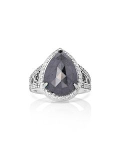8.35 Cts Black Diamond and White Diamond Ring in 14K White Gold