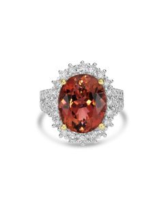 9.38 Cts Rubellite and White Diamond Ring in 18K Two Tone
