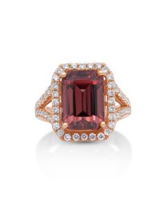 11.35 Cts Rose Zircon and White Diamond Ring in 14K Rose Gold