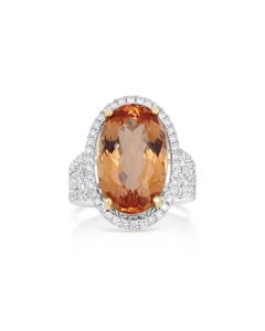 12.4 Cts Imperial Topaz and White Diamond Ring in 14K Two Tone