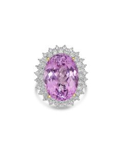 24.05 Cts Kunzite and White Diamond Ring in 14K Two Tone