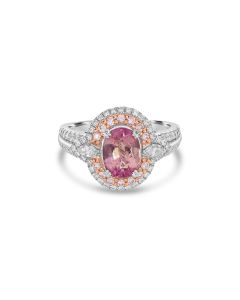 2.23 Cts Padparadscha Sapphire and White Diamond Ring in 18K Two Tone