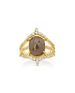 4.83 Cts Tambuli Diamond and White Diamond Ring in 14K Yellow Gold