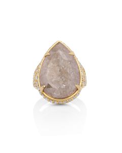 11.44 Cts Tambuli Diamond and White Diamond Ring in 14K Yellow Gold