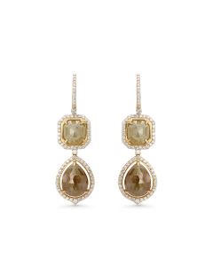 18.49 Cts Tambuli Diamond and White Diamond Earring in 14K Yellow Gold
