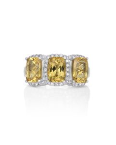 4.05 Cts Apatite and White Diamond Ring in 14K White Gold