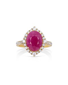 4.59 Cts Ruby and White Diamond Ring in 14K Yellow Gold