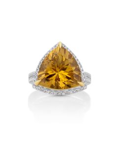 10.93 Cts Apatite and White Diamond Ring in 14K Two Tone