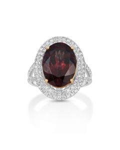9.29 Cts Garnet and White Diamond Ring in 14K Two Tone