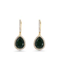 16.1 Cts Green Tourmaline and White Diamond Earring in 14K Yellow Gold