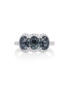 2.95 Cts Grey Spinel and White Diamond Ring in 14K White Gold