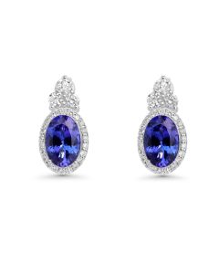 10.55 Cts Tanzanite and White Diamond Earring in 14K White Gold