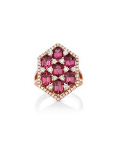 4.67 Cts Rubellite and White Diamond Ring in 14K Rose Gold