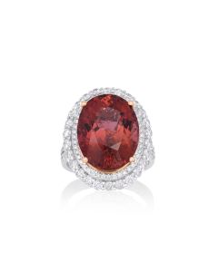 14.38 Cts Rubellite and White Diamond Ring in 14K Two Tone