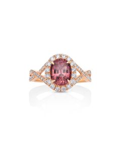 3.13 Cts Red Zircon and White Diamond Ring in 14K Rose Gold
