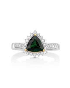 0.96 Cts Tsavorite and White Diamond Ring in 18K Two Tone