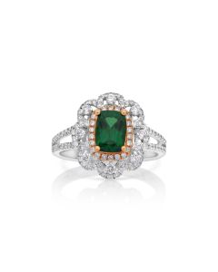 1.33 Cts Tsavorite and White Diamond Ring in 18K Two Tone