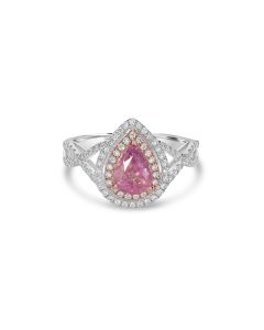 1.49 Cts Padparadscha Sapphire and White Diamond Ring in 18K Two Tone