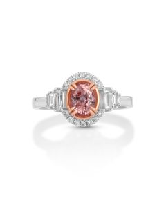 1.24 Cts Padparadscha Sapphire and White Diamond Ring in 18K Two Tone