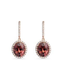 15.97 Cts Red Zircon and White Diamond Earring in 14K Rose Gold