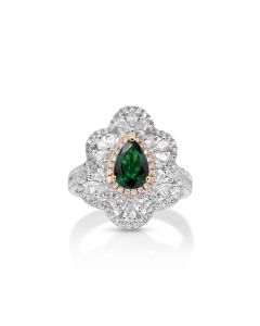 1.14 Cts Tsavorite and White Diamond Ring in 18K Two Tone