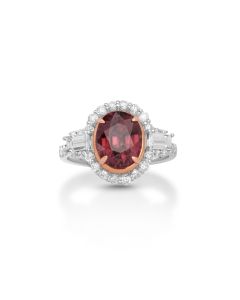 4.9 Cts Red Zircon and White Diamond Ring in 14K Two Tone