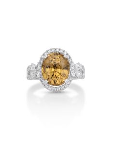 9.35 Cts Yellow Zircon and White Diamond Ring in 18K White Gold