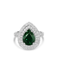 3.56 Cts Tsavorite and White Diamond Ring in 18K White Gold