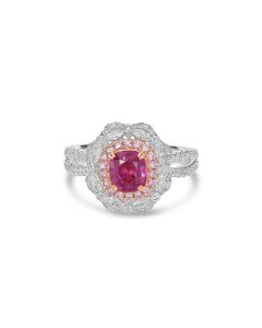 1.46 Cts Padparadscha Sapphire and White Diamond Ring in 18K Two Tone