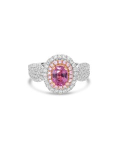 1.42 Cts Padparadscha Sapphire and White Diamond Ring in 18K Two Tone