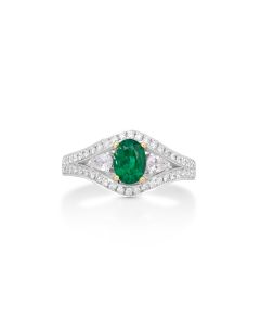 0.96 Cts Emerald and White Diamond Ring in 14K Two Tone
